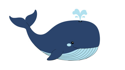Obraz premium Cute dark blue whale illustration with a water spout for children's marine biology and ocean conservation themes.