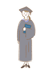 アカデミックガウンを着た女性のイラスト