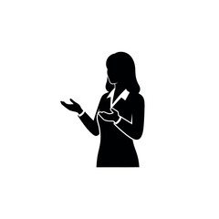 Professional woman silhouette presenting or explaining concept.