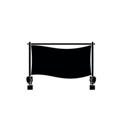 Protest banner held by two fists black and white illustration.