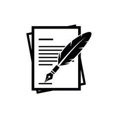 Quill pen and paper icon.