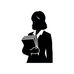 Silhouette of a professional woman holding documents.