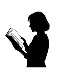 Silhouette of a woman reading a book.