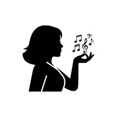 Silhouette of a woman holding musical notes.