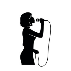 Silhouette of a woman singing into a microphone.