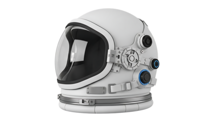 White astronaut helmet with blue accents and black visor isolated on a transparent background white helmet 1