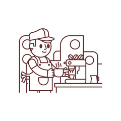 Barista preparing coffee with an espresso machine in a cafe.