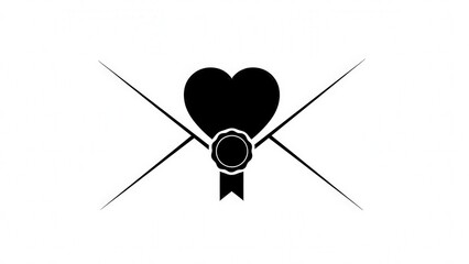 Fototapeta premium Minimalist Black Heart with Ribbon Icon for Love or Romance Themes