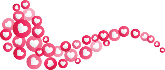 Heart love emoji buttons flying forming a wave, element representing online like, appreciation, reaction, emotion, sharing, feedback, notification illustration design
