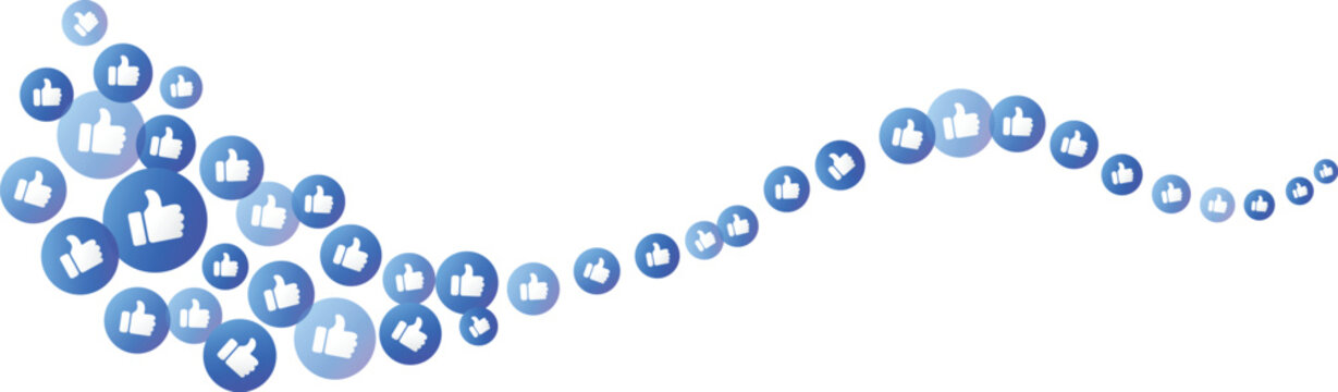 Social media like thumbs up emoji icons floating wave, element vector for online appreciation, positive feedback, digital interaction, user engagement, communication, social approval design