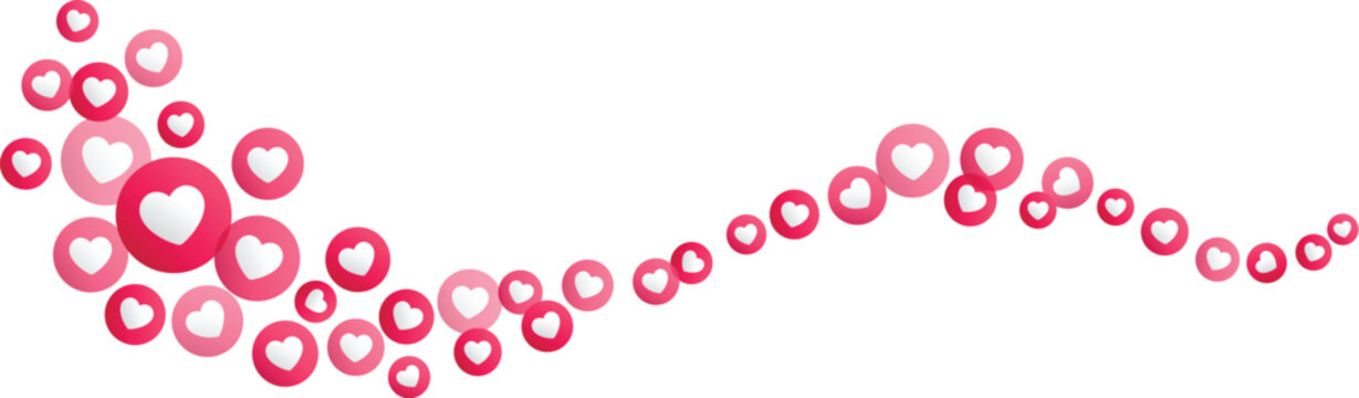 Wave of social media heart love emoji icons reactions, element for online connection, like emotion, positive communication, approval feedback, user interface design