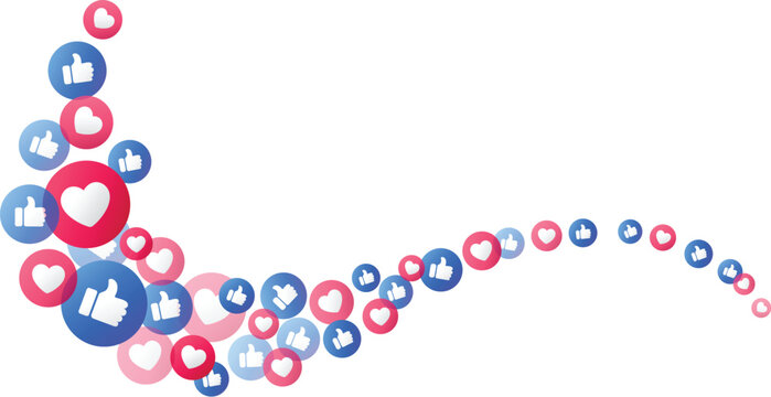 Social media waves of reaction icons with thumb up and heart symbols element for social media approval, positive feedback, digital communication, agreement, good review, emotional response design
