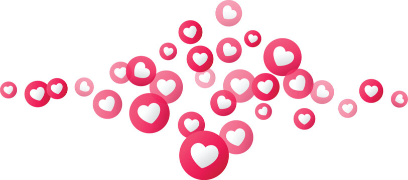 Heart emoji social media icons button floating up, element representing online likes, love reactions, communication, internet, feedback, user engagement design illustration