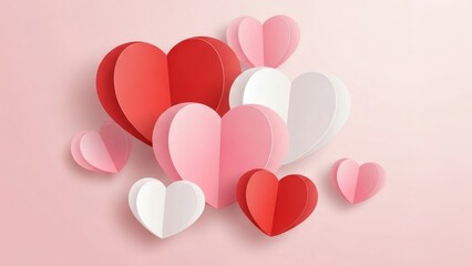 3D Paper Hearts Overlapping on Pink Gradient Valentine Card Background