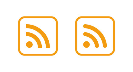 RSS feed icon in orange square outline. News update, blog subscription, and content syndication symbol