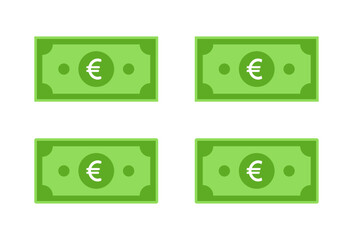 Euro money bill icon set. EUR banknote symbol. Cash and financial payment sign
