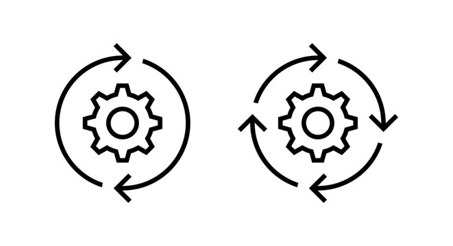 Gear reload icon. System update, process cycle, and settings circular arrow symbol