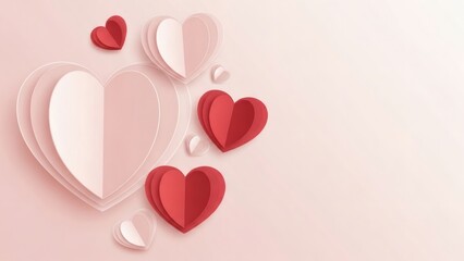 Abstract Blush Red Layered Heart Forms Valentine Card