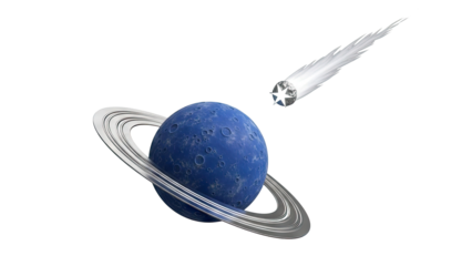 Blue Ringed Planet with a Diamond Comet