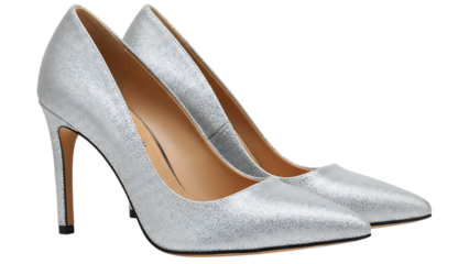 Silver glitter heel shoes isolated on a transparent background women's shoes 1