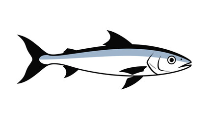 Obraz premium Side view illustration of a sleek mackerel fish with dark fins and a silver body isolated on a white background.