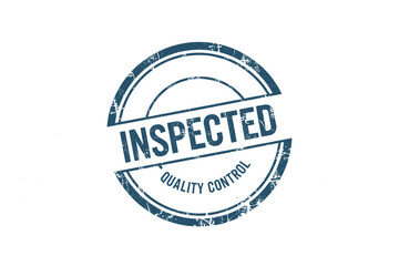 Fototapeta premium Vintage inspected quality control stamp badge in blue color for approved certificate isolated