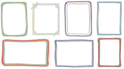 Set of colorful, hand-drawn rectangular frames and borders for designs