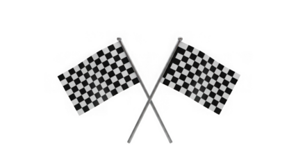 Two crossed checkered racing flags isolated on transparent background