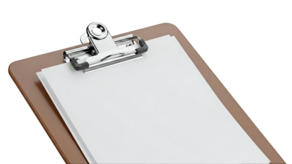 Clipboard with blank paper and metal clip