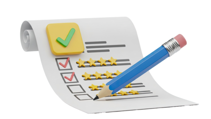 Survey and Rating with Checkmarks and Stars