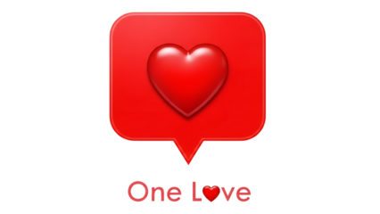 Red speech bubble with heart and One Love text isolated on a transparent background