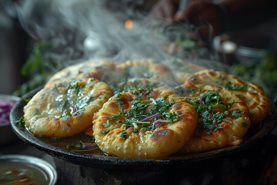 Hot Indian Street Food Aloo Tikki Patties Cooking on Tawa