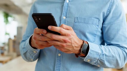 Person using smartphone with smartwatch - Powered by Adobe