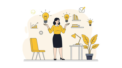 Woman juggling ideas, innovation and creativity concept