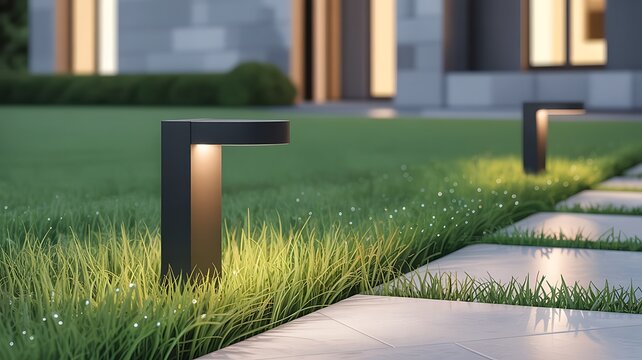 Modern garden pathway lights illuminating outdoor landscape design
