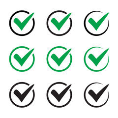 Approval Check Mark Tick Icons Set for User Interface Design