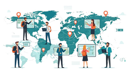 Global business network connecting people and data on world map