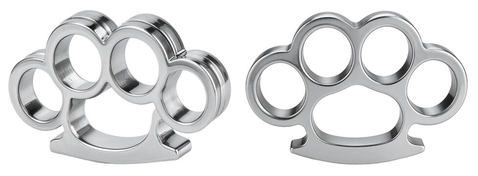 group of silver brass knuckle isolated on white background