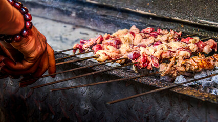 Traditional Uyghur Mutton Kebabs Seasoned with Cumin and Chili Street Food