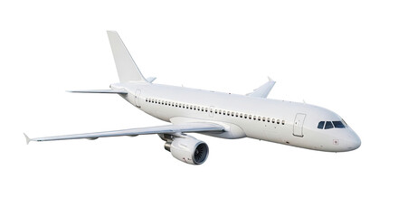 A white airplane flying in the sky.