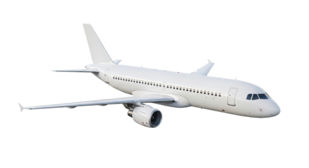 A white airplane flying in the sky.