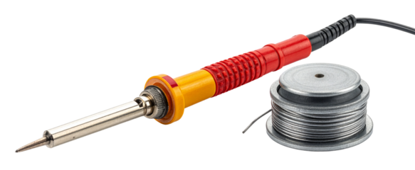 hand soldering tool set with spool of tin isolated on white background