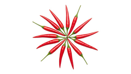 Red Chili Peppers Arranged in a Starburst Pattern isolated on a transparent background arrangement