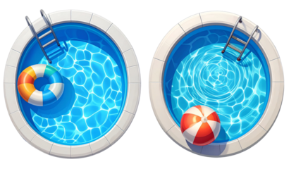 Summer swimming pool concept bundle isolated on transparent background.