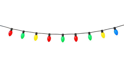 Colorful christmas lights on a string isolated on transparent background