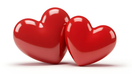 Fototapeta premium Two red shiny hearts isolated on white background