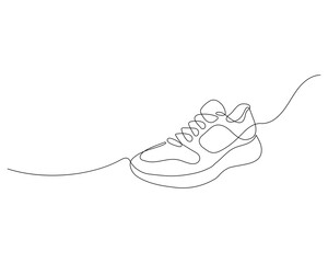 continuous line art sneaker drawing with fluid contours, capturing modern style and motion in elegant simplicity.