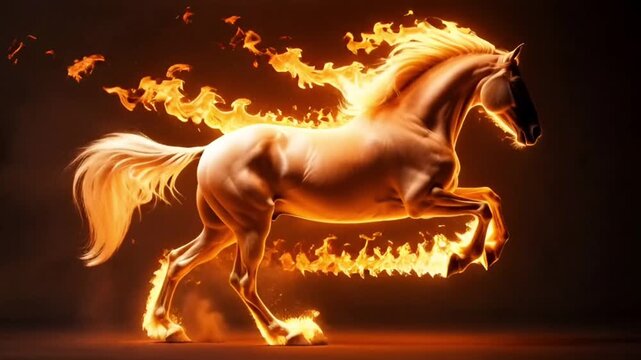 Kuda Putih Berlari dengan Api Membara Cinematic Stock Video Landscape Dramatis Berenergi Tinggi