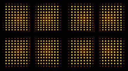 Illuminated grids of light, forming a captivating pattern on a dark background. The pattern is created with warm, glowing dots. 