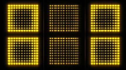 Illuminated square formations creating a captivating pattern, with each square composed of numerous lights. The image showcases the interplay of light and geometry